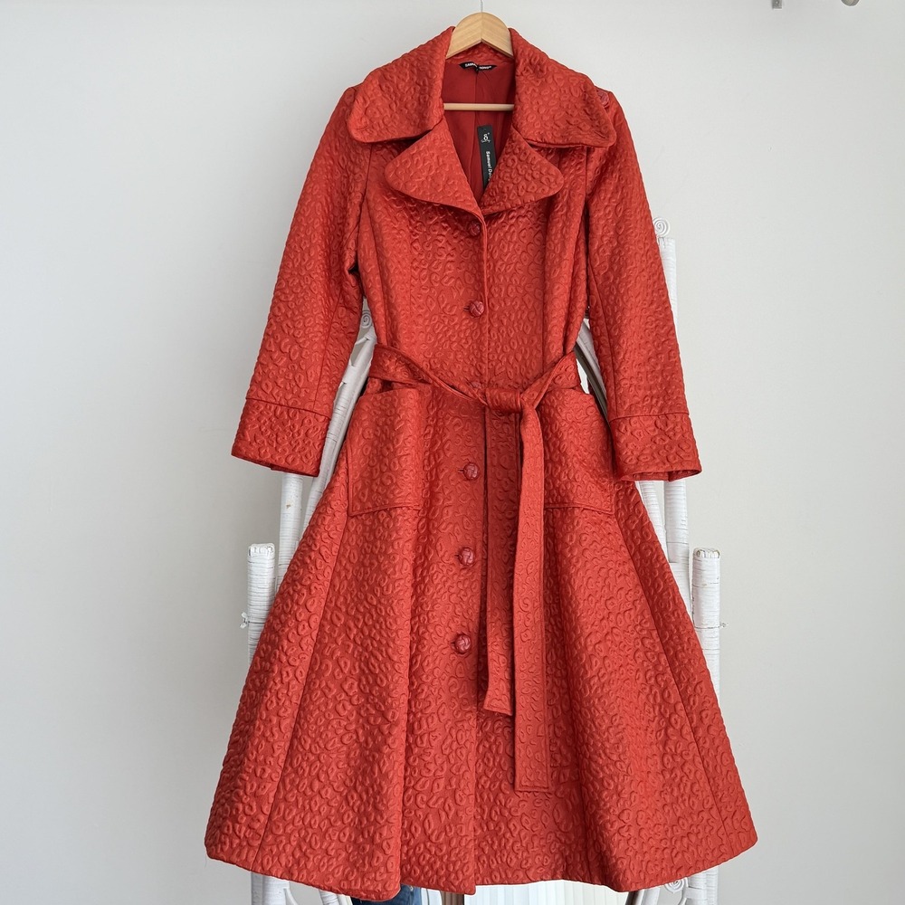 Samuel Dong Coat Medium Knit Alligator Pattern Jacquard A Line Fit Flare Texture
